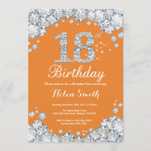 Invitation 18ème Diamant orange et argenté d'anniversaire