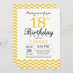 Invitation 18ème Jaune Chevron d'invitation d'anniversaire