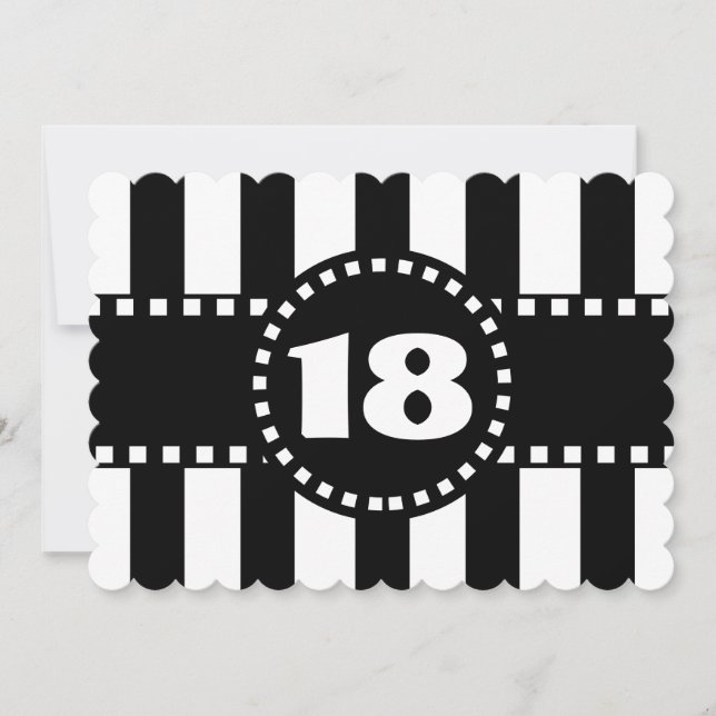 Invitation 18ème Rayures noires et blanches W18A de fête (Devant)