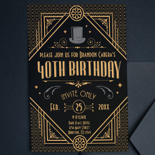 Invitation 1920 Art Déco Black & Gold 40e anniversaire