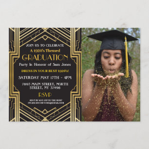 Invitation 1920 Art Déco Graduation Photo Gatsby Party Gold