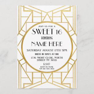 Invitation 1920's Art Déco Birthday Sweet 16 Gatsby Party