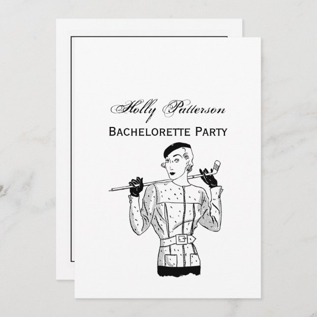 Invitation 1930 s Fashionable Lady Golfer avec le club de gol (Devant / Derrière)