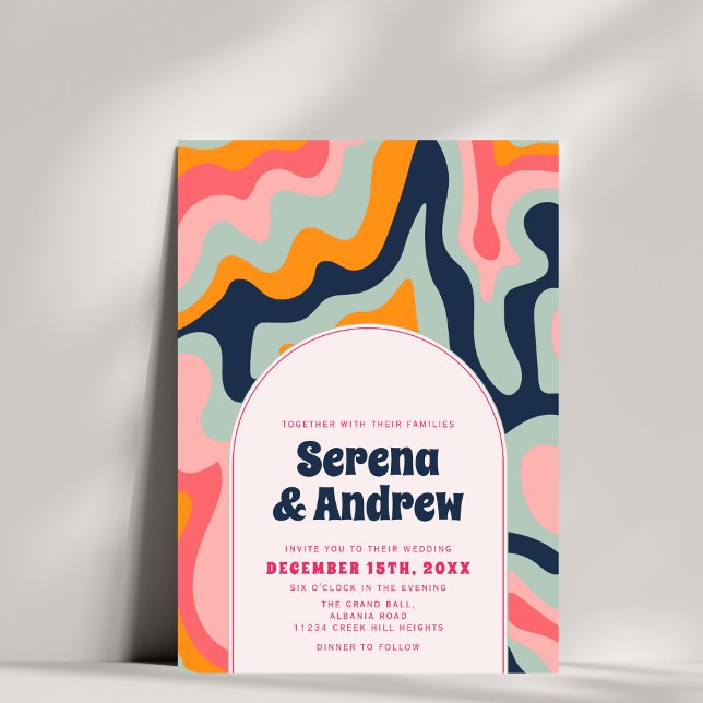 Invitation 1970 Retro Super Pastel Wavy Arch Photo (Créateur téléchargé)