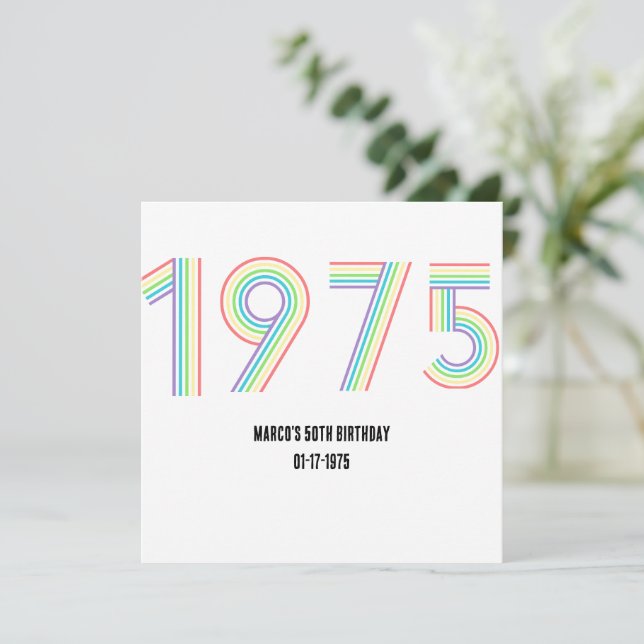Invitation 1975 Retro Vintage Rainbow Numeral 50th Birthday (Debout devant)