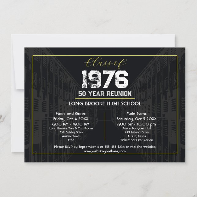 Invitation 1976 Class Reunion Elegant Black - 50 Year Reunion (Devant)