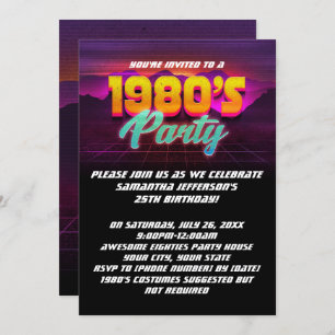 Invitation 1980 Retro Sunset 80s Anniversaire