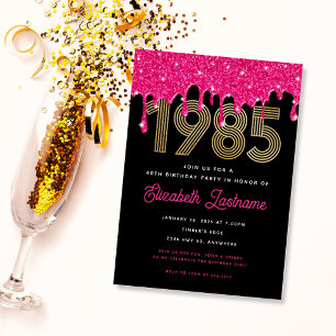 Invitation 1985 Parties scintillant rose goutte 40e anniversa