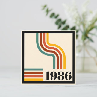 Invitation 1986 60e Anniversaire Rayure Rétro Vintage