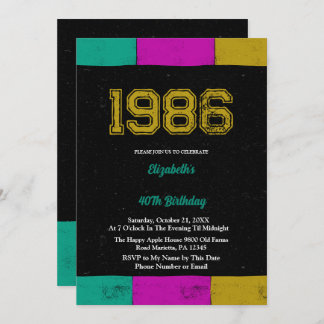 Invitation 1986 Retro Vintage Color Block 40th Birthday