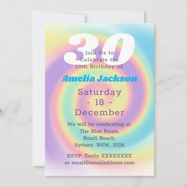 Invitation 1990 Iridescente Rainbow 30th Birthday Party (Devant)