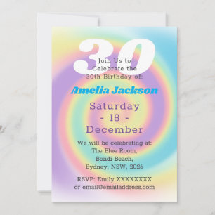 Invitation 1990 Iridescente Rainbow 30th Birthday Party