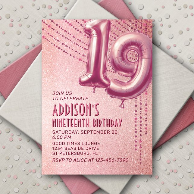 Invitation 19e anniversaire Ado fille Rose or (Créateur téléchargé)