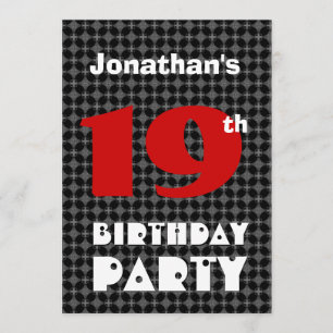 Invitation 19e anniversaire Ado moderne Motif noir et blanc