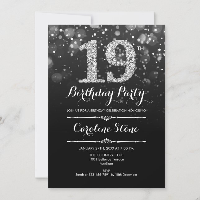 Invitation 19e anniversaire - Argent noir (Devant)