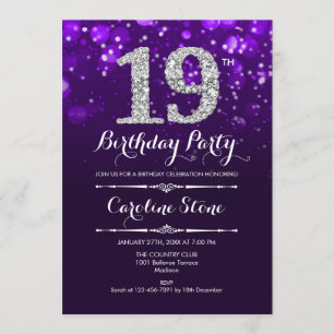 Invitation 19e anniversaire - Argent violet