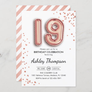 Invitation 19e anniversaire - Ballons d'or Rose