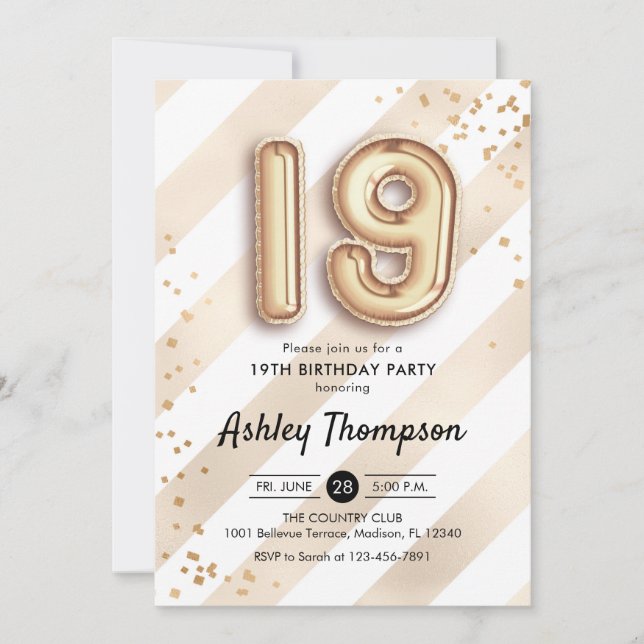 Invitation 19e anniversaire - Ballons d'or Stripes (Devant)