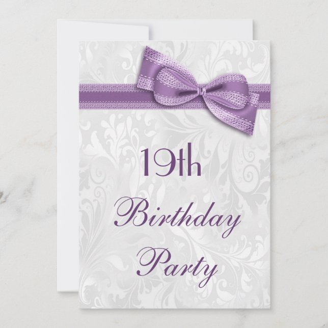 Invitation 19e anniversaire Damask et Faux Bow (Devant)