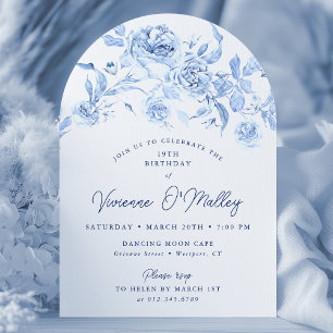 Invitation 19e anniversaire de fête Blue Floral Arch Forme