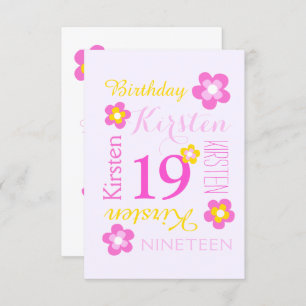 Invitation 19e anniversaire fleur graphique jaune rose surpri