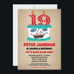 Invitation 19e anniversaire Funny Cake Mens Décont<br><div class="desc">Un drôle de gâteau d'anniversaire de dessin animé 19e invitation pour un mari,  un ami,  un père ou grand-père ou des dames,  aussi!</div>