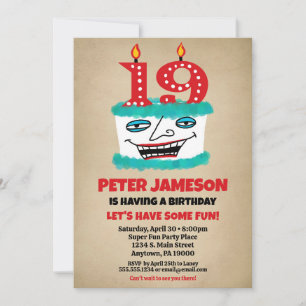 Invitation 19e anniversaire Funny Cake Mens Décont