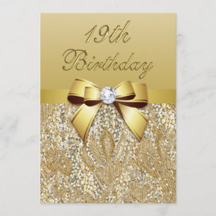 Invitation 19e anniversaire Gold Faux Sequins et Bow