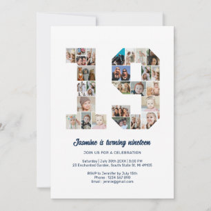 Invitation 19e anniversaire Numéro 19 Photo personnalisée Col