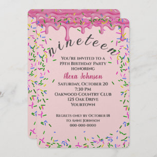 Invitation 19e Anniversaire Pink Icing Et Sprinkles