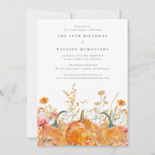 Invitation 19e anniversaire Surprise Party Citrouille Fleur s