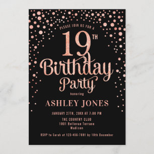 Invitation 19e fête d'anniversaire - Black & Rose Gold