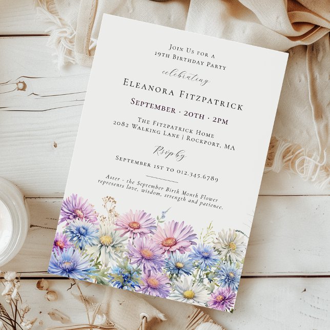 Invitation 19th Birthday Party September Birth Month Flower  (Créateur téléchargé)