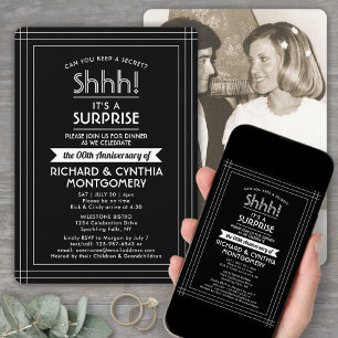 Invitation 1 Anniversaire photo Surprise Party Noir et Blanc