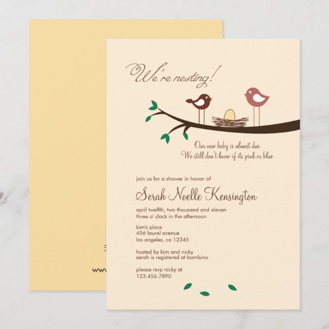 Invitation 1 Oeuf Jaune Nidification Oiseaux Baby shower Invi (Devant / Derrière)