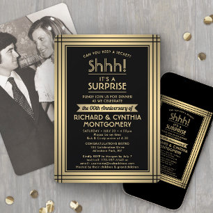 Invitation 1 Photo Anniversaire Fête Surprise Noir et Or