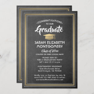 Invitation 1 Photo Elegant Chalkboard Black & Gold Graduation