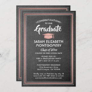 Invitation 1 Photo Elegant Chalkboard & Rose Gold Graduation