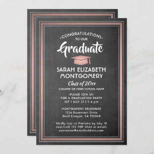 Invitation 1 Photo Elegant Chalkboard & Rose Gold Graduation