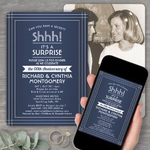 Invitation 1 Photo Fête surprise d'anniversaire Bleu marine B