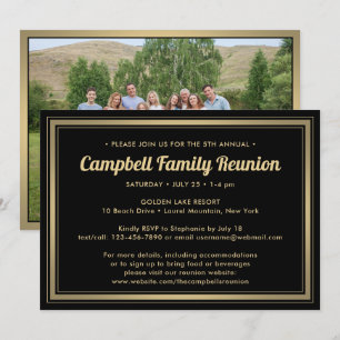 Invitation 1 Photo Réunion de famille Élégant noir et or
