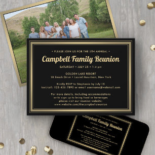 Invitation 1 Photo Réunion de famille Élégant noir et or