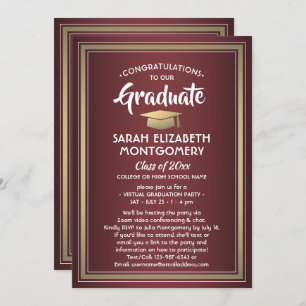 Invitation 1 Photo Virtual Graduation Party Bourgogne et or
