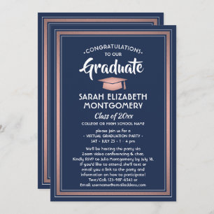 Invitation 1 Photo Virtual Graduation Party Marine bleu et ro
