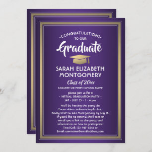 Invitation 1 Photo Virtual Graduation Party Purple Gold White