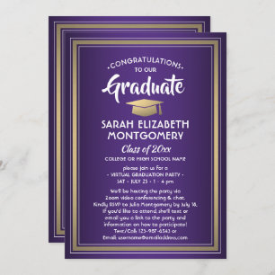 Invitation 1 Photo Virtual Graduation Party Purple Gold White