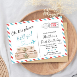 Invitation 1er 2e 3e avion de voyage Anniversaire