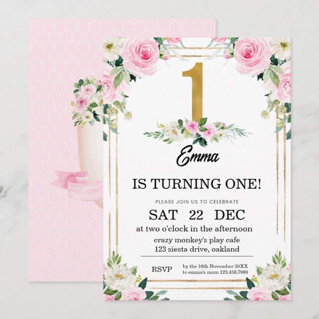 Invitation 1er anniversaire (Devant / Derrière)