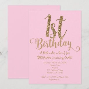 Invitation 1ER ANNIVERSAIRE 1 Pink & Gold Party One Invitatio
