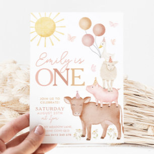 Invitation 1er Anniversaire Animaux de ferme Barnyard Filles